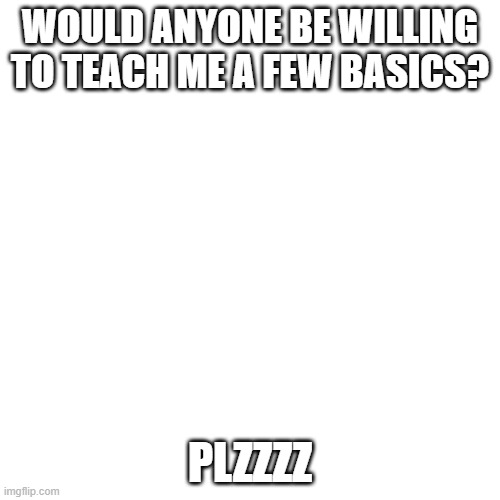 Blank Transparent Square Meme | WOULD ANYONE BE WILLING TO TEACH ME A FEW BASICS? PLZZZZ | image tagged in memes,blank transparent square | made w/ Imgflip meme maker