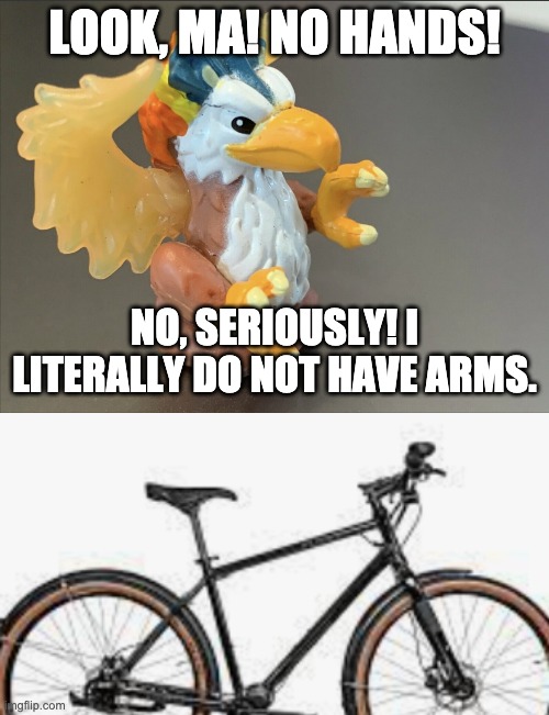 Sinder Meme | LOOK, MA! NO HANDS! NO, SERIOUSLY! I LITERALLY DO NOT HAVE ARMS. | image tagged in sinder meme | made w/ Imgflip meme maker