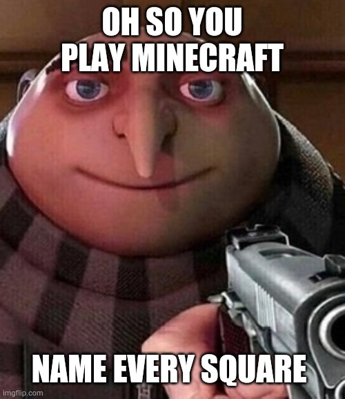 Chupapi monyenyo | OH SO YOU PLAY MINECRAFT; NAME EVERY SQUARE | image tagged in oh ao you re an x name every y | made w/ Imgflip meme maker
