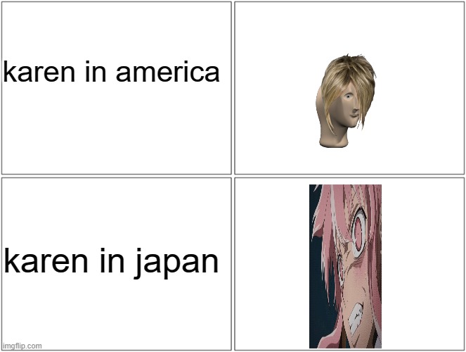 karen in russia | karen in america; karen in japan | image tagged in memes,blank comic panel 2x2 | made w/ Imgflip meme maker