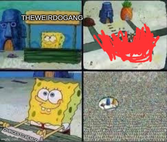 Spongebob Sign | THEWEIRDOGANG; CHANCES TO BE MOD | image tagged in spongebob sign | made w/ Imgflip meme maker