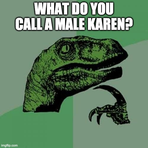 hmmmmmmmmmmmmmmmmmmmm | WHAT DO YOU CALL A MALE KAREN? | image tagged in memes,philosoraptor | made w/ Imgflip meme maker