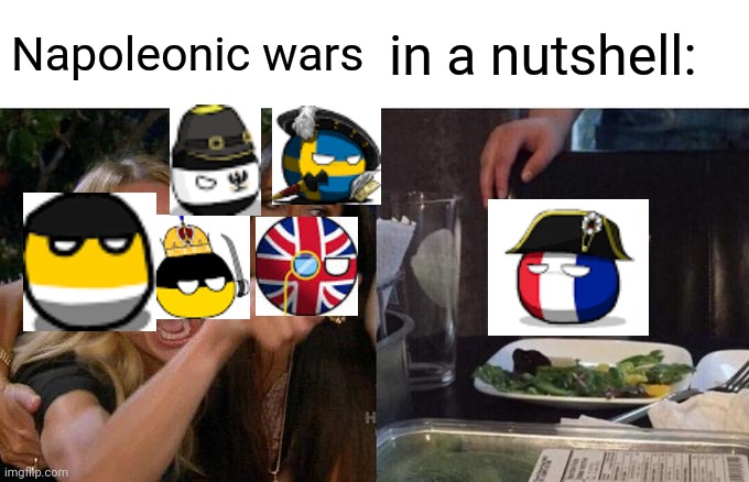 Napoleonic wars in a nutshell. | Napoleonic wars; in a nutshell: | image tagged in memes,woman yelling at cat | made w/ Imgflip meme maker