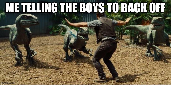 Back the fk up | ME TELLING THE BOYS TO BACK OFF | image tagged in jurassic world | made w/ Imgflip meme maker