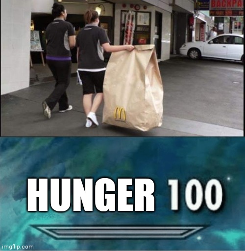 Hunger 100 | HUNGER | image tagged in skyrim 100 blank,hungry,hunger,i'm hungry,mcdonald's,brimmuthafukinstone | made w/ Imgflip meme maker