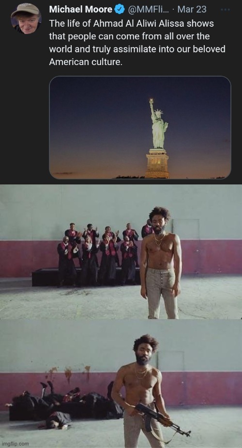 [Mass Shootings 'R' U.S.] | image tagged in michael moore mass shooting,this is america donald glover,mass shooting,mass shootings,this is america,michael moore | made w/ Imgflip meme maker