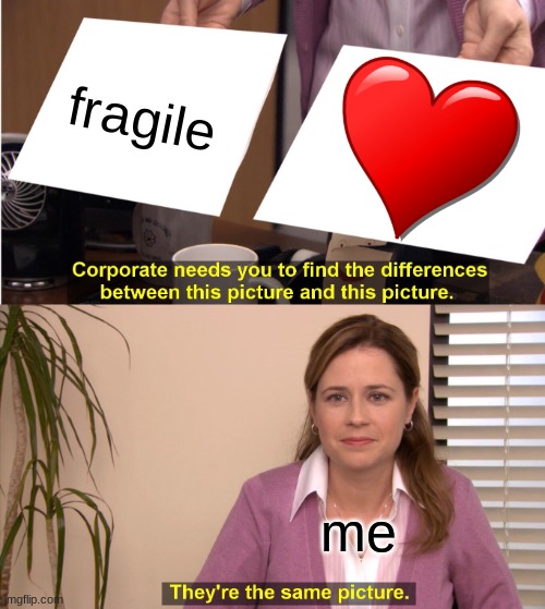 They're The Same Picture Meme | fragile; me | image tagged in memes,they're the same picture | made w/ Imgflip meme maker