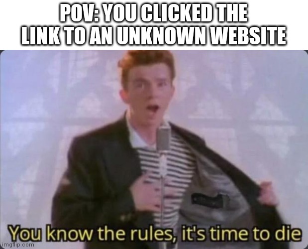 You know the rules, it's time to die | POV: YOU CLICKED THE LINK TO AN UNKNOWN WEBSITE | image tagged in you know the rules it's time to die | made w/ Imgflip meme maker