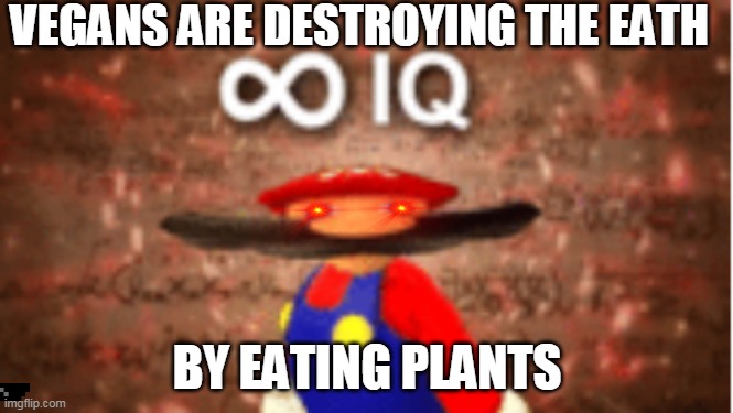 Infinite IQ | VEGANS ARE DESTROYING THE EATH; BY EATING PLANTS | image tagged in infinite iq | made w/ Imgflip meme maker