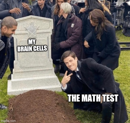 Grant Gustin over grave | MY BRAIN CELLS; THE MATH TEST | image tagged in grant gustin over grave | made w/ Imgflip meme maker