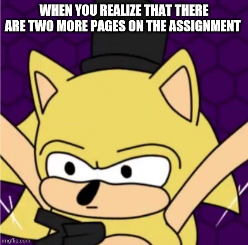 Origin Sonic | WHEN YOU REALIZE THAT THERE ARE TWO MORE PAGES ON THE ASSIGNMENT | image tagged in origin sonic | made w/ Imgflip meme maker