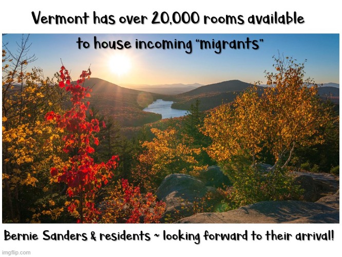 Vermont & Bernie welcome "Migrants" | image tagged in bernie sanders,vermont,liberals,socialists,illegal aliens,migrants | made w/ Imgflip meme maker