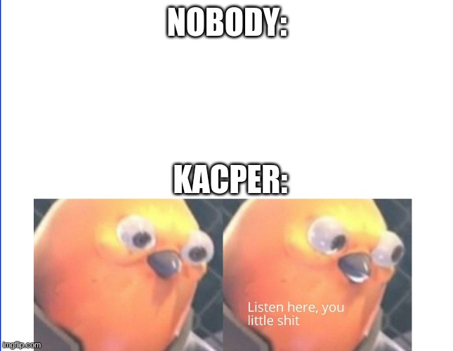 Kacper be like | NOBODY:; KACPER: | image tagged in listen here you little shit | made w/ Imgflip meme maker