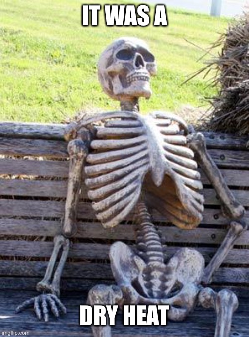 Waiting Skeleton Meme | IT WAS A DRY HEAT | image tagged in memes,waiting skeleton | made w/ Imgflip meme maker