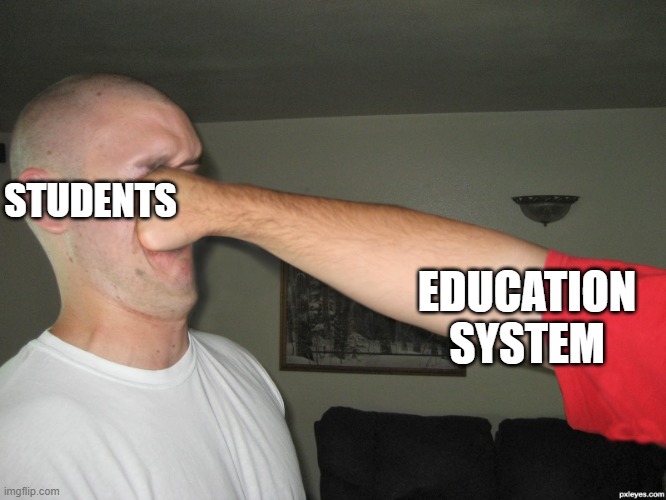 School be like | STUDENTS; EDUCATION SYSTEM | image tagged in face punch | made w/ Imgflip meme maker