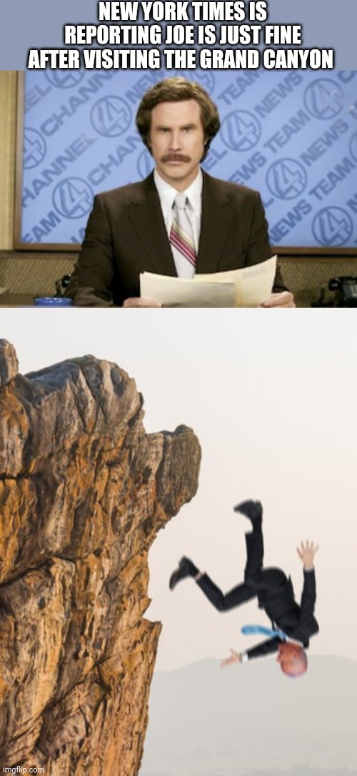 NEW YORK TIMES IS REPORTING JOE IS JUST FINE AFTER VISITING THE GRAND CANYON | image tagged in memes,ron burgundy | made w/ Imgflip meme maker