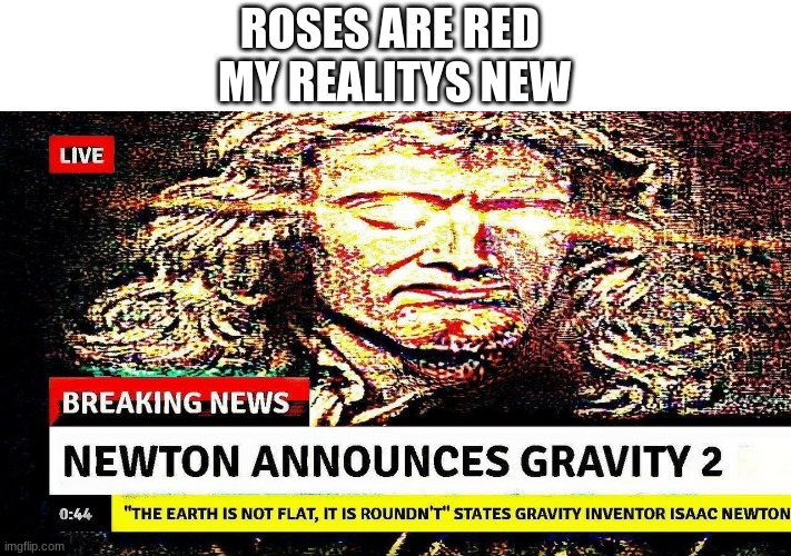 Gravity 2 | ROSES ARE RED 
MY REALITYS NEW | image tagged in funny,memes | made w/ Imgflip meme maker