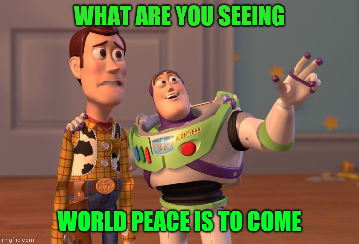 X, X Everywhere Meme | WHAT ARE YOU SEEING; WORLD PEACE IS TO COME | image tagged in memes,x x everywhere | made w/ Imgflip meme maker