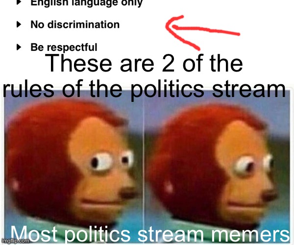Everyone ignores the last 2 rules | These are 2 of the rules of the politics stream; Most politics stream memers | image tagged in politics | made w/ Imgflip meme maker