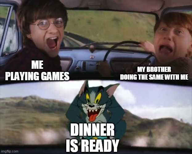 A | MY BROTHER DOING THE SAME WITH ME; ME PLAYING GAMES; DINNER IS READY | image tagged in memes,lol,gaming,hahaha,mommy,dinner is ready meme | made w/ Imgflip meme maker