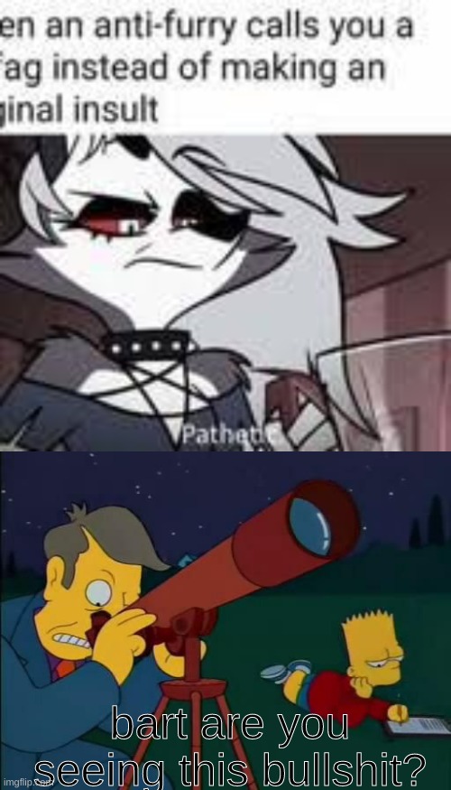 skinner is mad about a furry copying his memes | bart are you seeing this bullshit? | image tagged in skinner meme | made w/ Imgflip meme maker