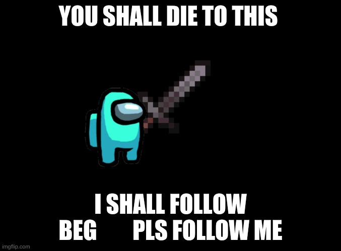 blank black | YOU SHALL DIE TO THIS; I SHALL FOLLOW BEG        PLS FOLLOW ME | image tagged in blank black | made w/ Imgflip meme maker