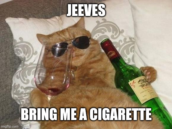 Funny Cat Birthday | JEEVES; BRING ME A CIGARETTE | image tagged in funny cat birthday,cat | made w/ Imgflip meme maker