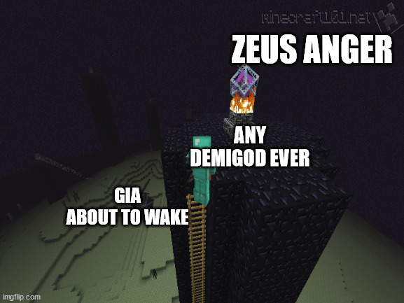 idk | ZEUS ANGER; ANY DEMIGOD EVER; GIA ABOUT TO WAKE | made w/ Imgflip meme maker