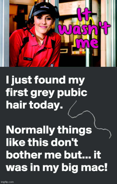 It 
wasn't 
me | image tagged in honest mcdonald's employee | made w/ Imgflip meme maker
