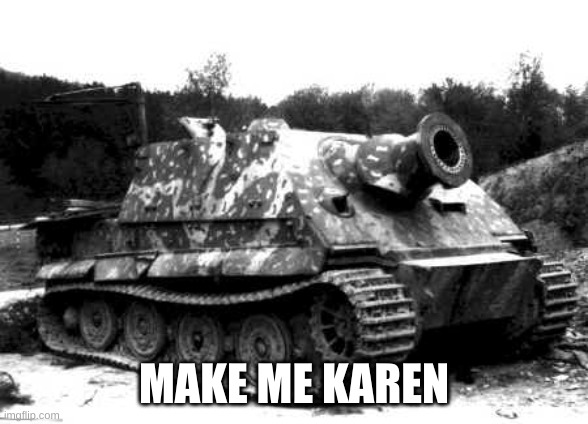 Sturmtiger | MAKE ME KAREN | image tagged in sturmtiger | made w/ Imgflip meme maker