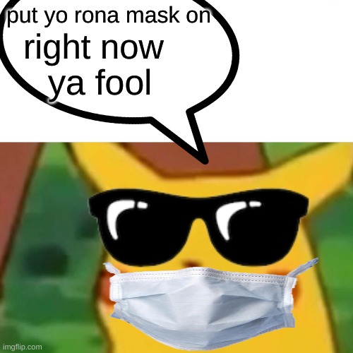Put the mask on | put yo rona mask on; right now; ya fool | image tagged in corona virus,rona the dog,death and stuff | made w/ Imgflip meme maker
