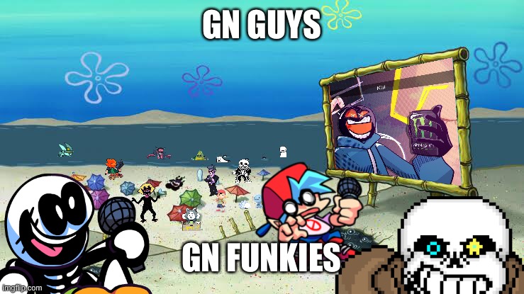 A normal day on Goo Lagoon | GN GUYS; GN FUNKIES | image tagged in a normal day on goo lagoon | made w/ Imgflip meme maker