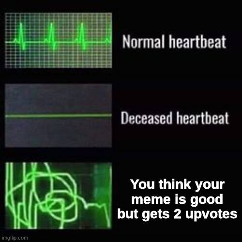 heartbeat rate | You think your meme is good but gets 2 upvotes | image tagged in heartbeat rate | made w/ Imgflip meme maker