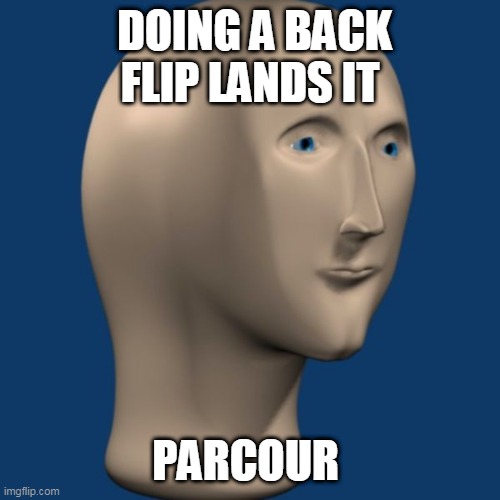 meme man | DOING A BACK FLIP LANDS IT; PARCOUR | image tagged in meme man | made w/ Imgflip meme maker