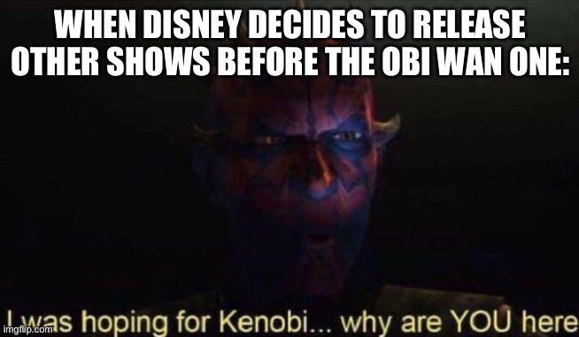 *joke* I’m really excited for all of them lmao | WHEN DISNEY DECIDES TO RELEASE OTHER SHOWS BEFORE THE OBI WAN ONE: | image tagged in i was hoping for kenobi,im finally posting again wow | made w/ Imgflip meme maker