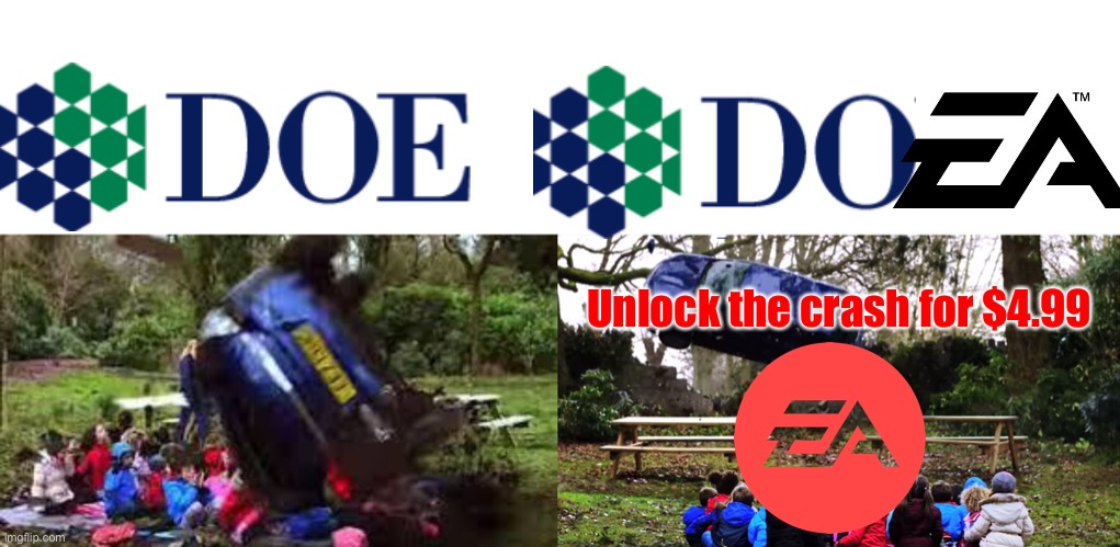 If EA bought DOE Road Safety | Unlock the crash for $4.99 | image tagged in doe road safety,ea,electronic arts,memes | made w/ Imgflip meme maker