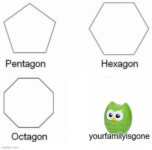 its the duolingo bird :( | yourfamilyisgone | image tagged in memes,pentagon hexagon octagon | made w/ Imgflip meme maker