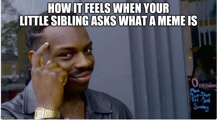 am S M O R T | HOW IT FEELS WHEN YOUR LITTLE SIBLING ASKS WHAT A MEME IS | image tagged in roll safe,memes,smart | made w/ Imgflip meme maker
