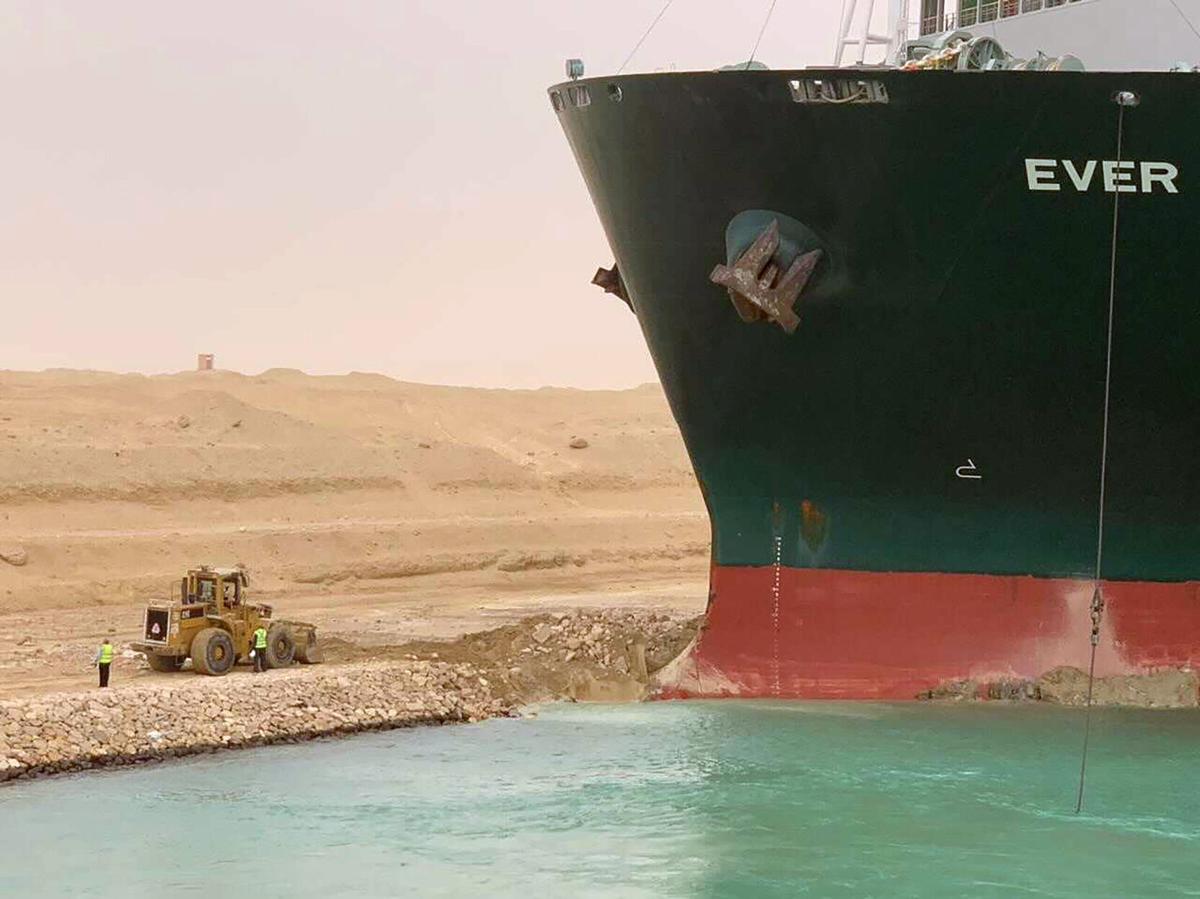 Suez Canal Ship and Tractor Blank Meme Template