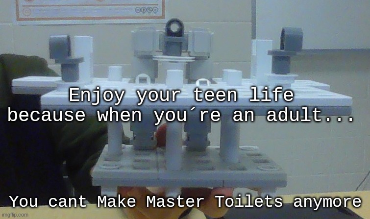 Its true | Enjoy your teen life because when you´re an adult... You cant Make Master Toilets anymore | image tagged in toilet,master,master toilet | made w/ Imgflip meme maker