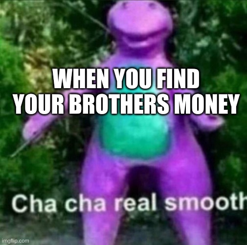 (mod note:) seriously man | WHEN YOU FIND YOUR BROTHERS MONEY | image tagged in cha cha real smooth | made w/ Imgflip meme maker