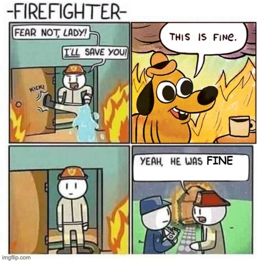 What is this a crossover episode | image tagged in firefighter,this is fine,funny,memes,funny memes,crossover | made w/ Imgflip meme maker
