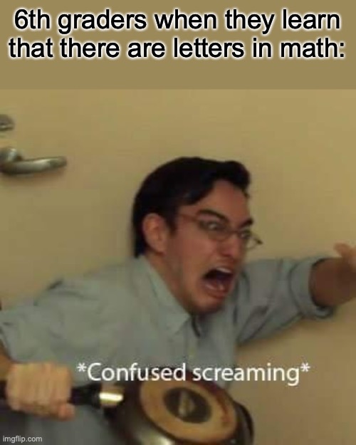filthy frank confused scream | 6th graders when they learn that there are letters in math: | image tagged in filthy frank confused scream | made w/ Imgflip meme maker