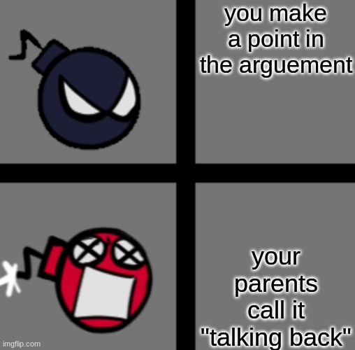 Mad Whitty | you make a point in the arguement; your parents call it "talking back" | image tagged in mad whitty | made w/ Imgflip meme maker
