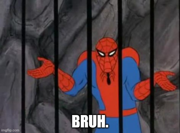 spiderman jail | BRUH. | image tagged in spiderman jail | made w/ Imgflip meme maker