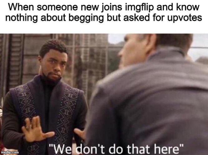 We dont do that here | When someone new joins imgflip and know nothing about begging but asked for upvotes | image tagged in we dont do that here | made w/ Imgflip meme maker