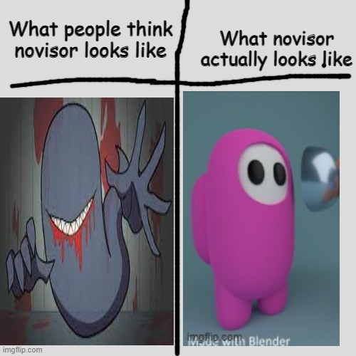 No visor | What novisor actually looks like; What people think novisor looks like | image tagged in memes,blank transparent square | made w/ Imgflip meme maker