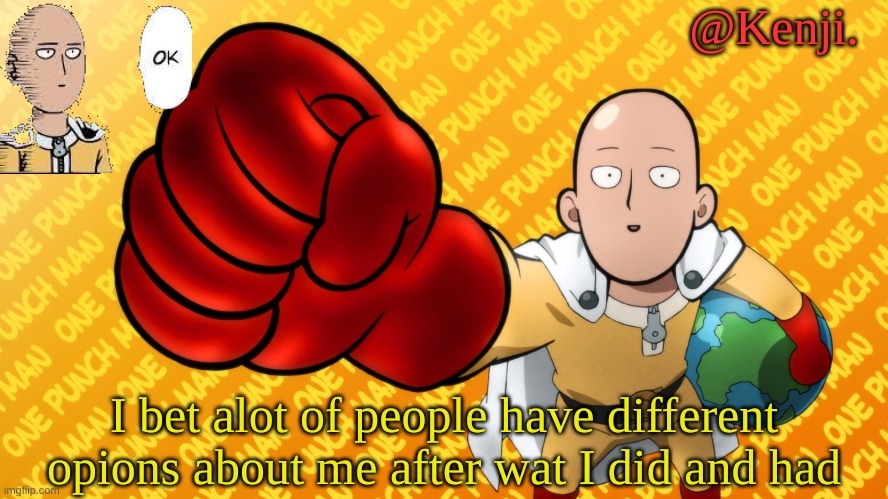 Punch Man | I bet alot of people have different opions about me after wat I did and had | image tagged in punch man | made w/ Imgflip meme maker