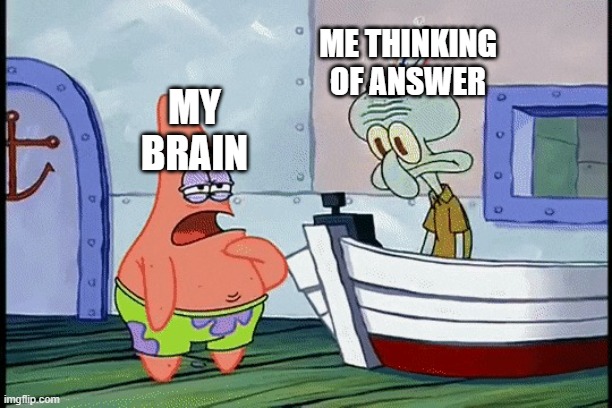 Squidward hitting his head | ME THINKING OF ANSWER; MY BRAIN | image tagged in squidward hitting his head | made w/ Imgflip meme maker