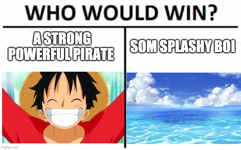 Who Would Win? Meme | A STRONG POWERFUL PIRATE; SOM SPLASHY BOI | image tagged in memes,who would win | made w/ Imgflip meme maker